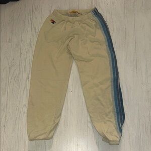 Creme and blue Aviator Nation sweatpants